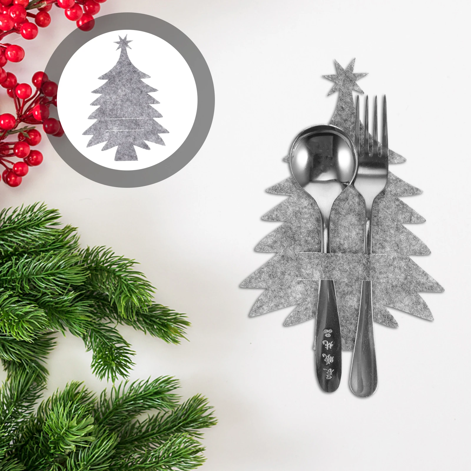 

Holders Cutlery Bag Set Xmas Trees for Table Setting Silver Grey Utensil Party Christmas Decoration
