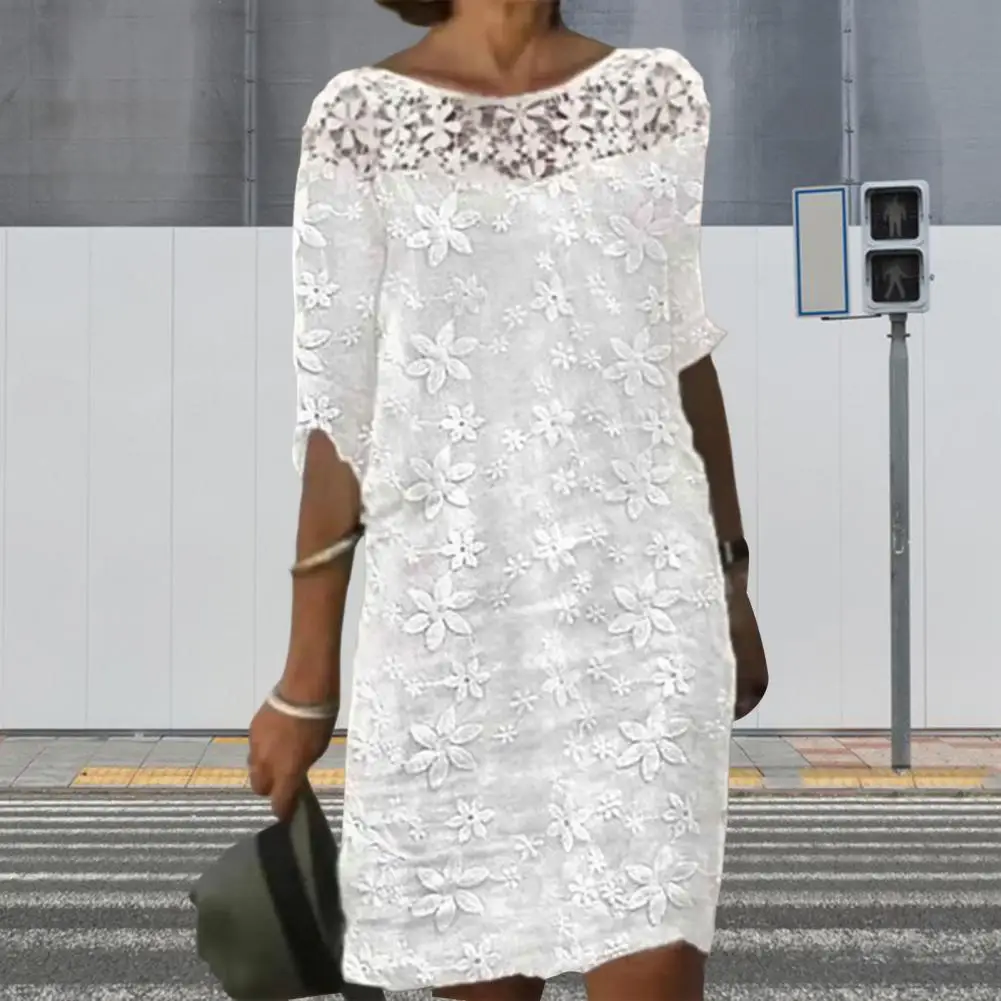 Beautiful Mini Dress Lace Stitching Daily Wear Breathable Women Outdoor Beach Party Elegant Mini Dress