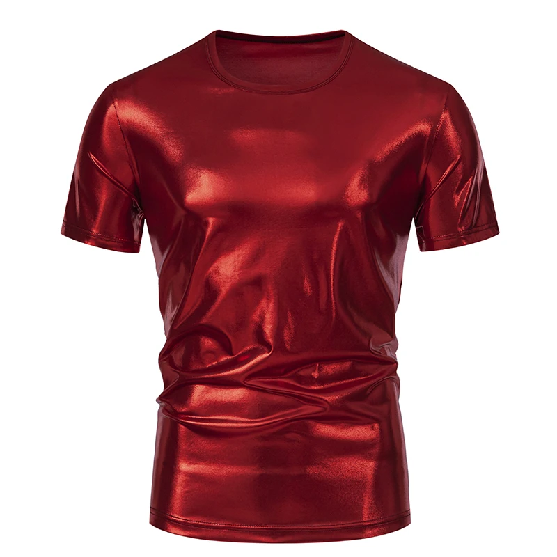 Summer Men\'s Shiny Metallic T Shirt Fashion Gold Stage Costume Short Sleeve Top Tees Disco Party NightClub T-Shirts