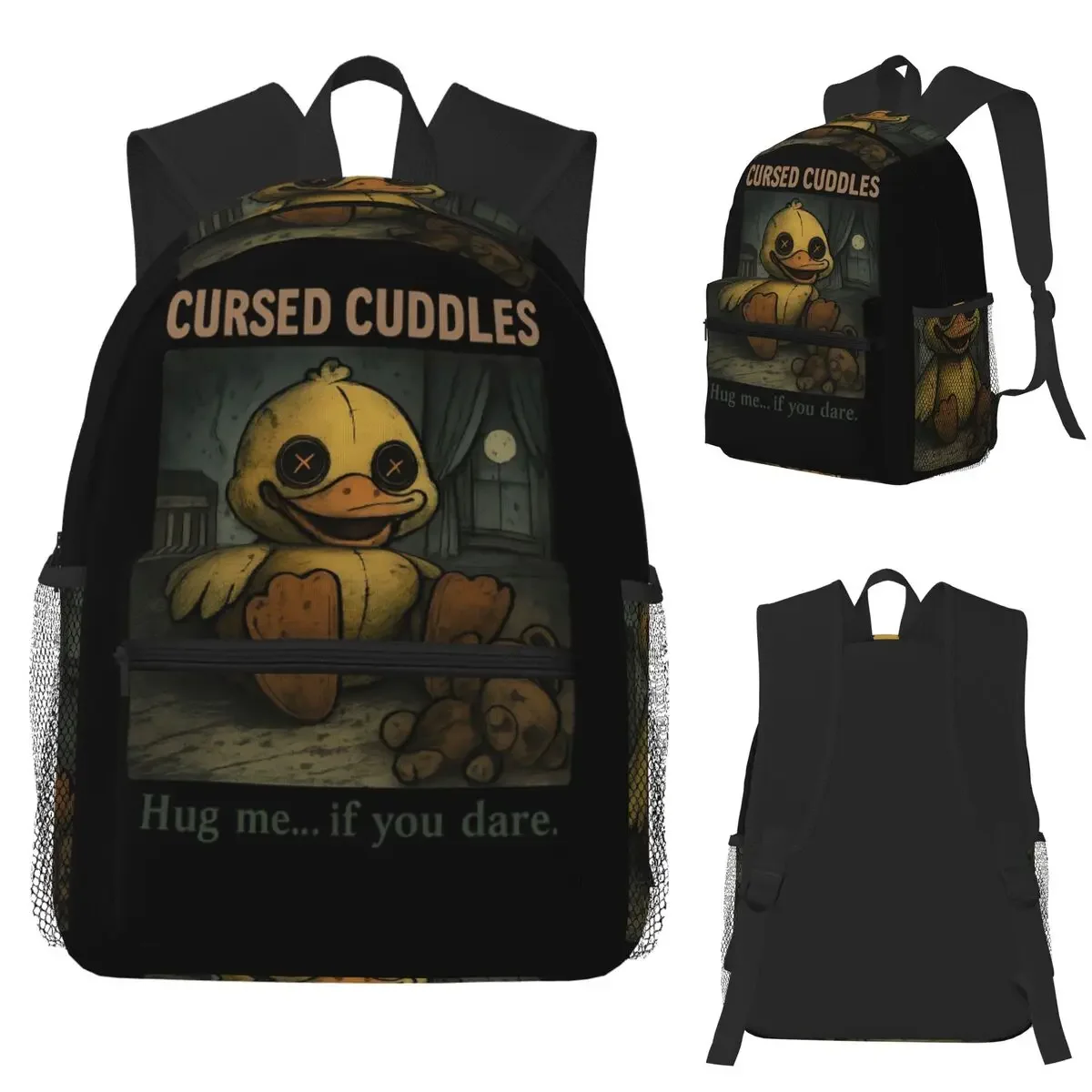 

Плюшевая утка Cursed Cuddles на пуговицах, Hug Me If You Dare, студенческий рюкзак, школьная сумка, походный дорожный рюкзак, сумка для книг, сумка на плечо