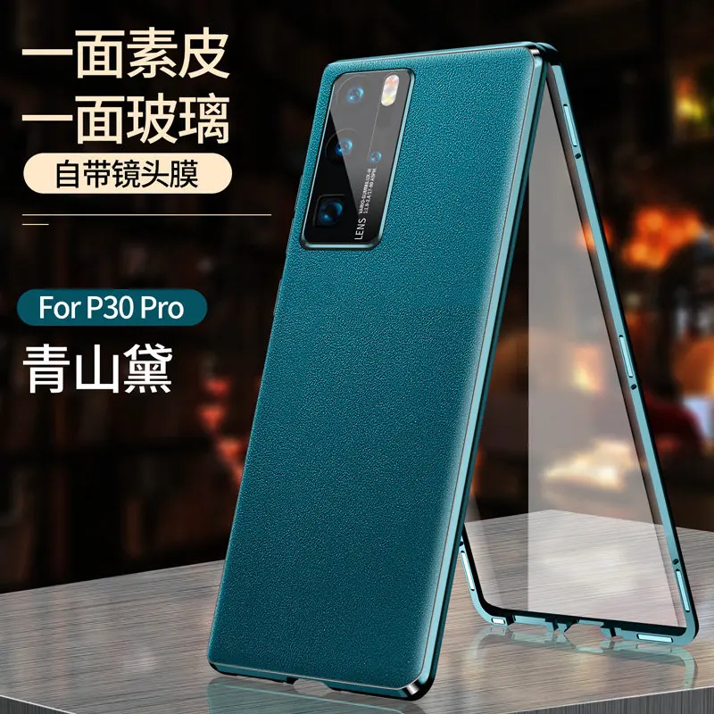 

For Huawei P30 Pro VOG L29 L09 Case 360 Full Protection Clear Front Hard Glass Cover with Back PU Leather Case for Huawei P30Pro