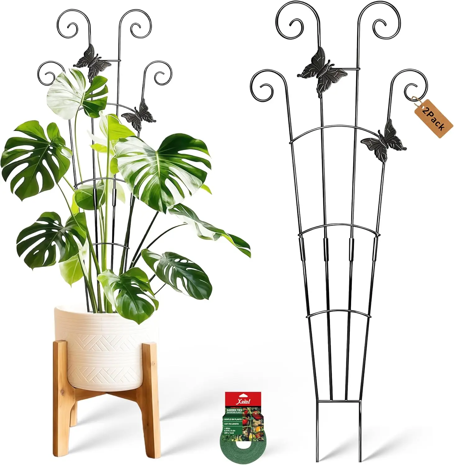 

Раздвижная металлическая опора для растений 30 дюймов с креплениями для комнатных вьющихся растений, 2 шт.