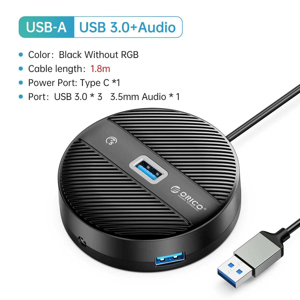 ORICO 4-Port-USB 3.0-HUB, runder USB-C-Splitter mit Typ-C-Ladeleistung, SD-TF-Anschlüssen für Festplatten, PC, MacBook Pro