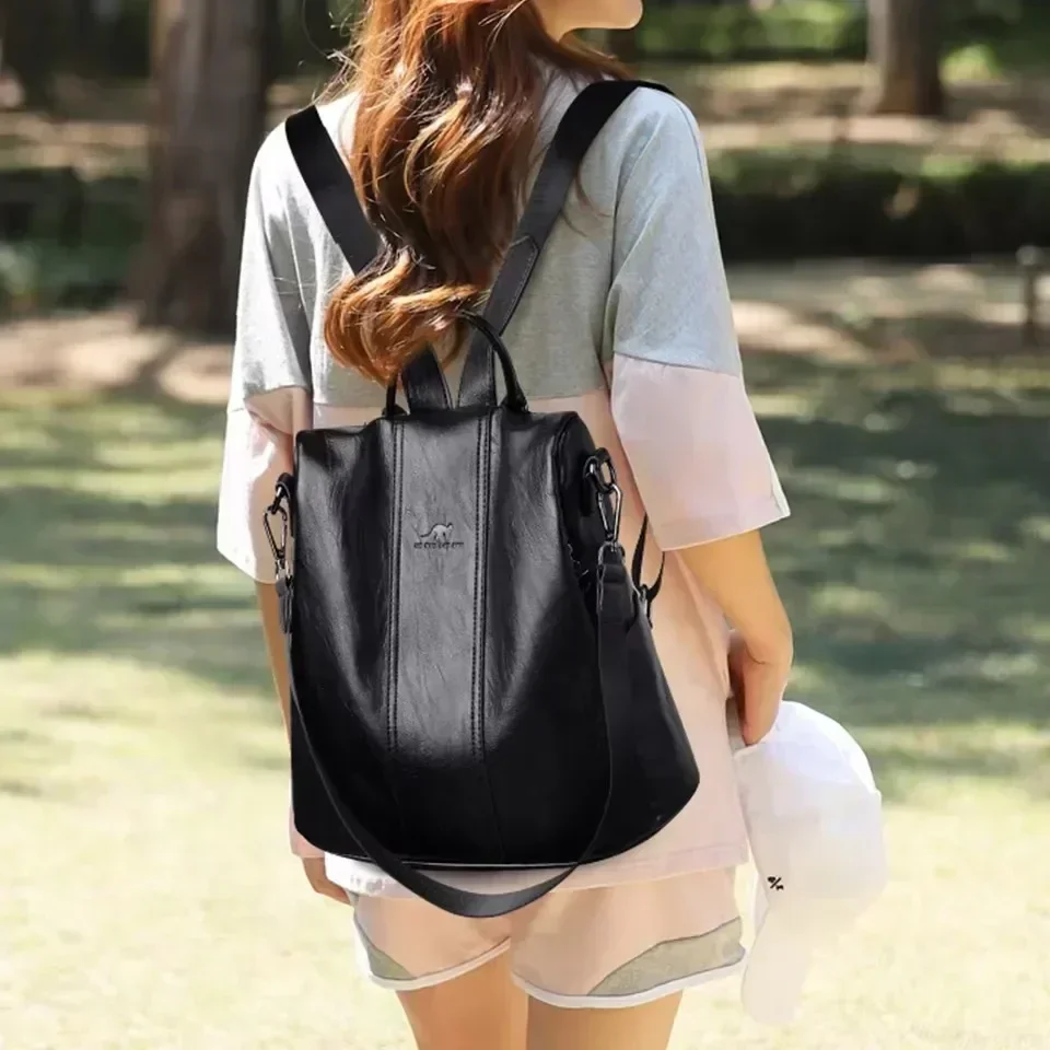 Casual Anti Thief Backpack for Women Shoulder Bag Famous Brand Soft Leather Backpack Female Simple School Bags for Teenage Girls