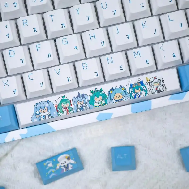 2024 New Snow Miku Themed Keycaps 120 Keys Pbt Thermal Sublimation Mechanical Keyboard Anime Games Cartoon Collection Keycaps