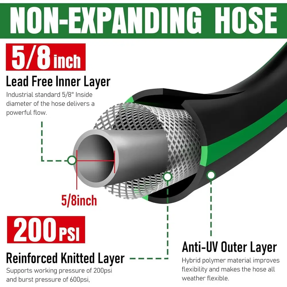 Durable 25ft Flexible Water Hose, Kink-Free, Lightweight, Leak-Proof with Male to Female Connections