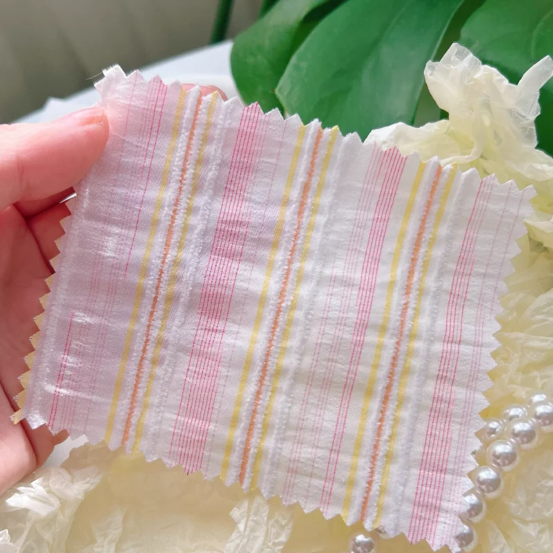 Cotton Polyester Chenille Striped Fabric Pink Green Tablecloth Curtains Pillows Dress Fabric view 4