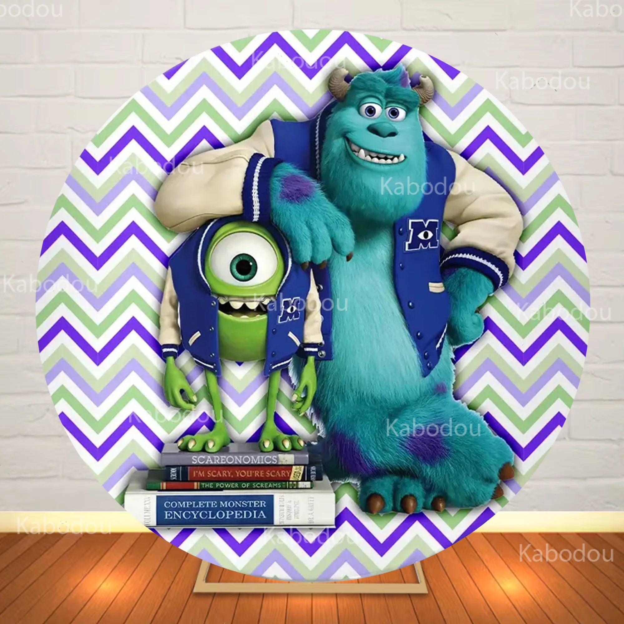 The Monster University Round Backdrop Birthday Party Baby Shower Cartoon Photography Background Decor Cylinder Cover Booth