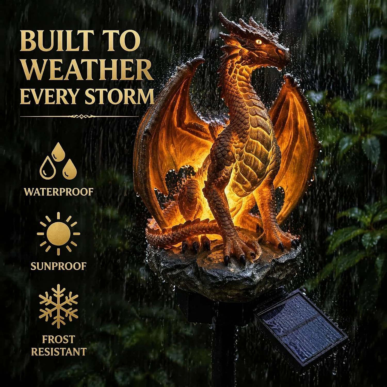 Solar Dragon Garden Light Outdoor LED Decorative Statue Warm Glow Resin Dragon Figurine for Lawn Yard Patio Pathway Decor