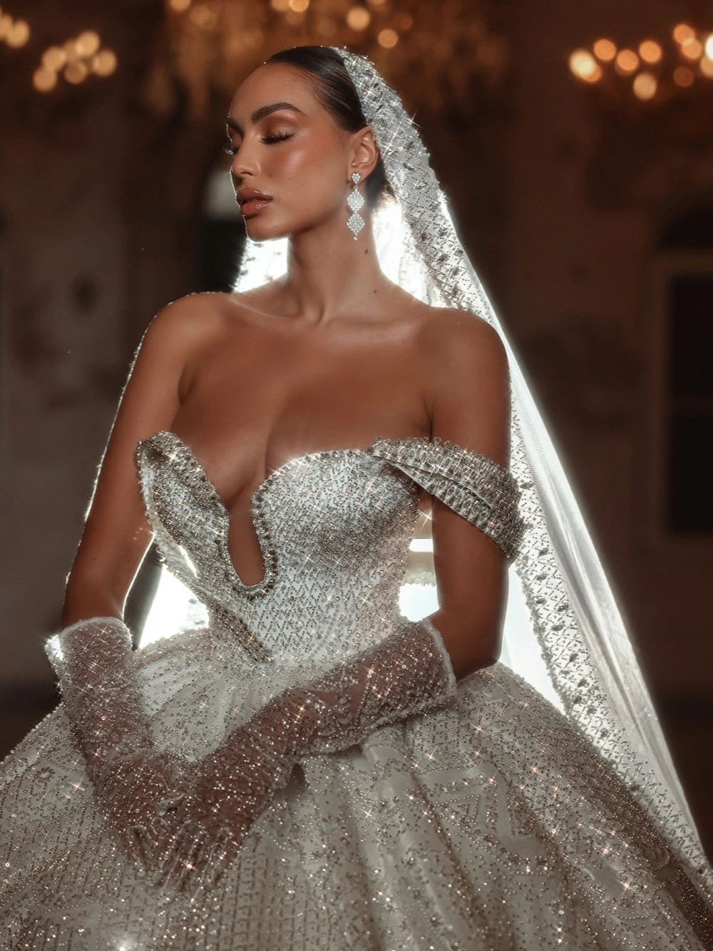 Vestido de novia elegante con escote en forma de corazón, vestido de baile con lentejuelas y perlas glamurosas, ropa de novia romántica personalizada para mujer 2025
