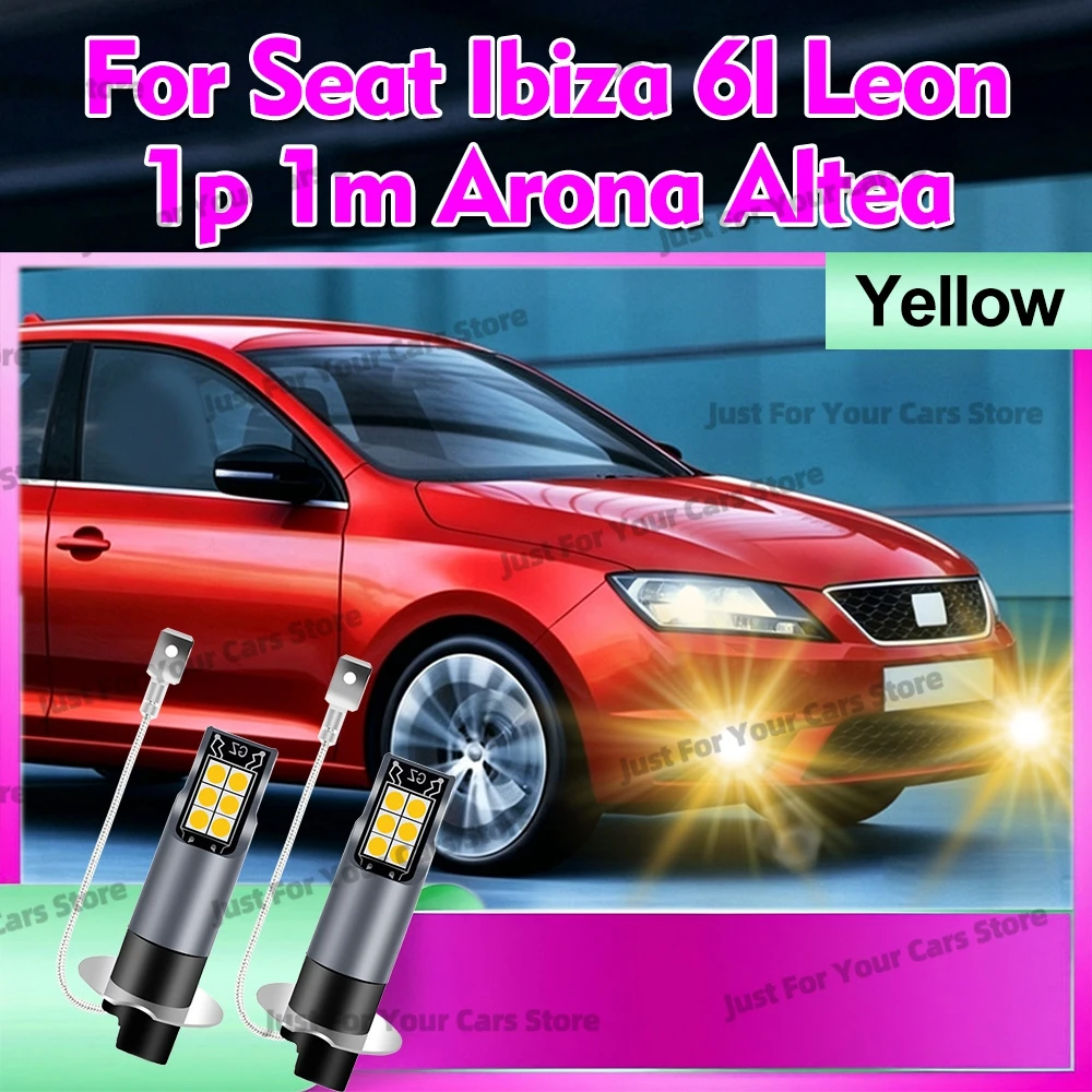 

2Pcs H3 LED Auto Front LED Fog Bulb 3000K Yellow For Seat Ibiza 6l Leon 1p 1m Arona Altea Fanless Halogen Replacement Fog Lights