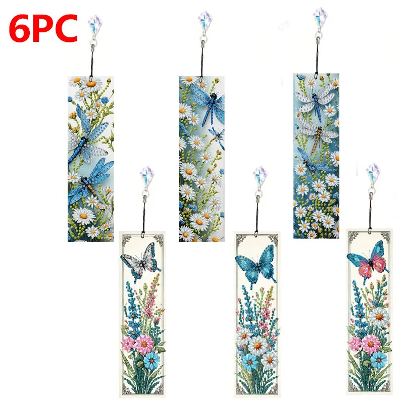 

6PCS/8PCS/Set DIY Diamond Painting Flower Plant Pattern Bookmark Diamond Embroidery Reading Label Remarker as Birthday Gift