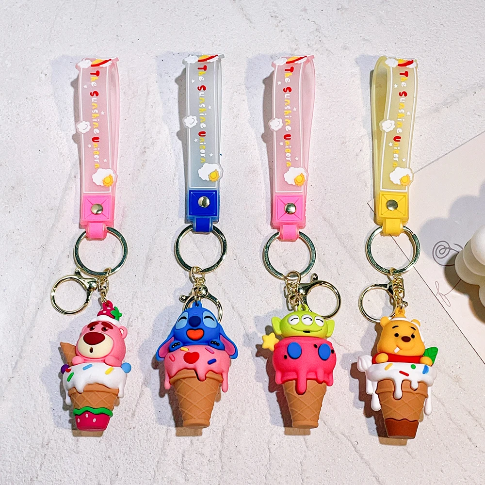 Cartoon ice cream cone series keychain Stitch silicone doll within reach pendant car bag ornaments