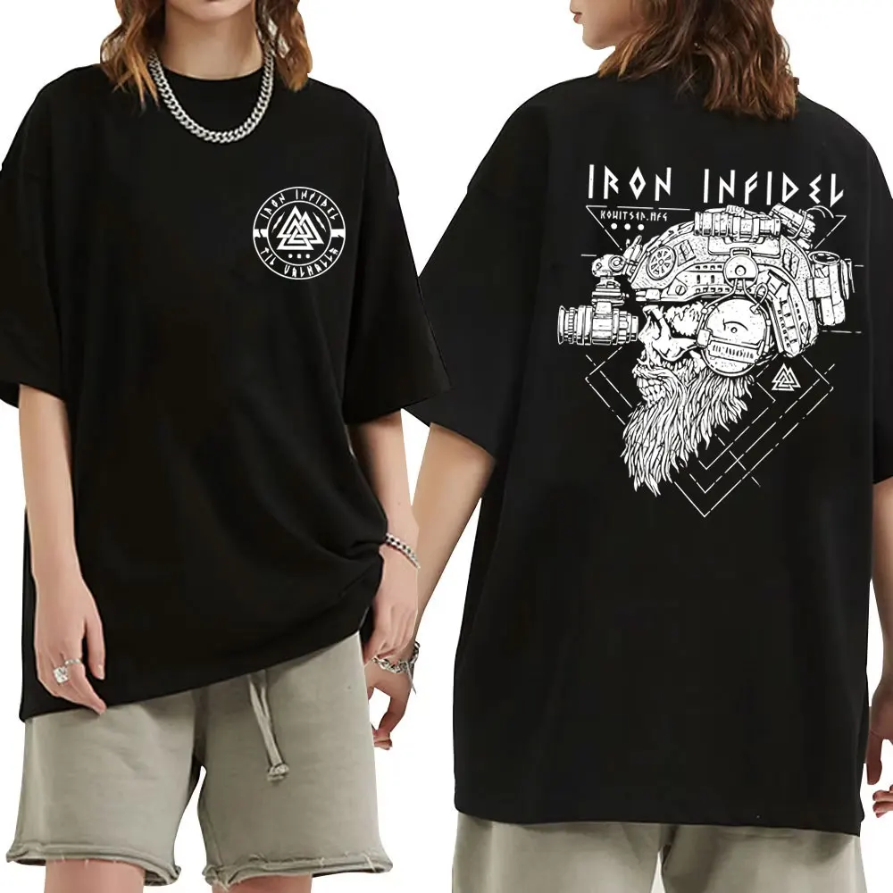 

Til Valhalla American Beard Warrior Tactical Skeleton Graphic Tshirt Men Women Fashion Oversized Streetwear Male Casual T-shirt