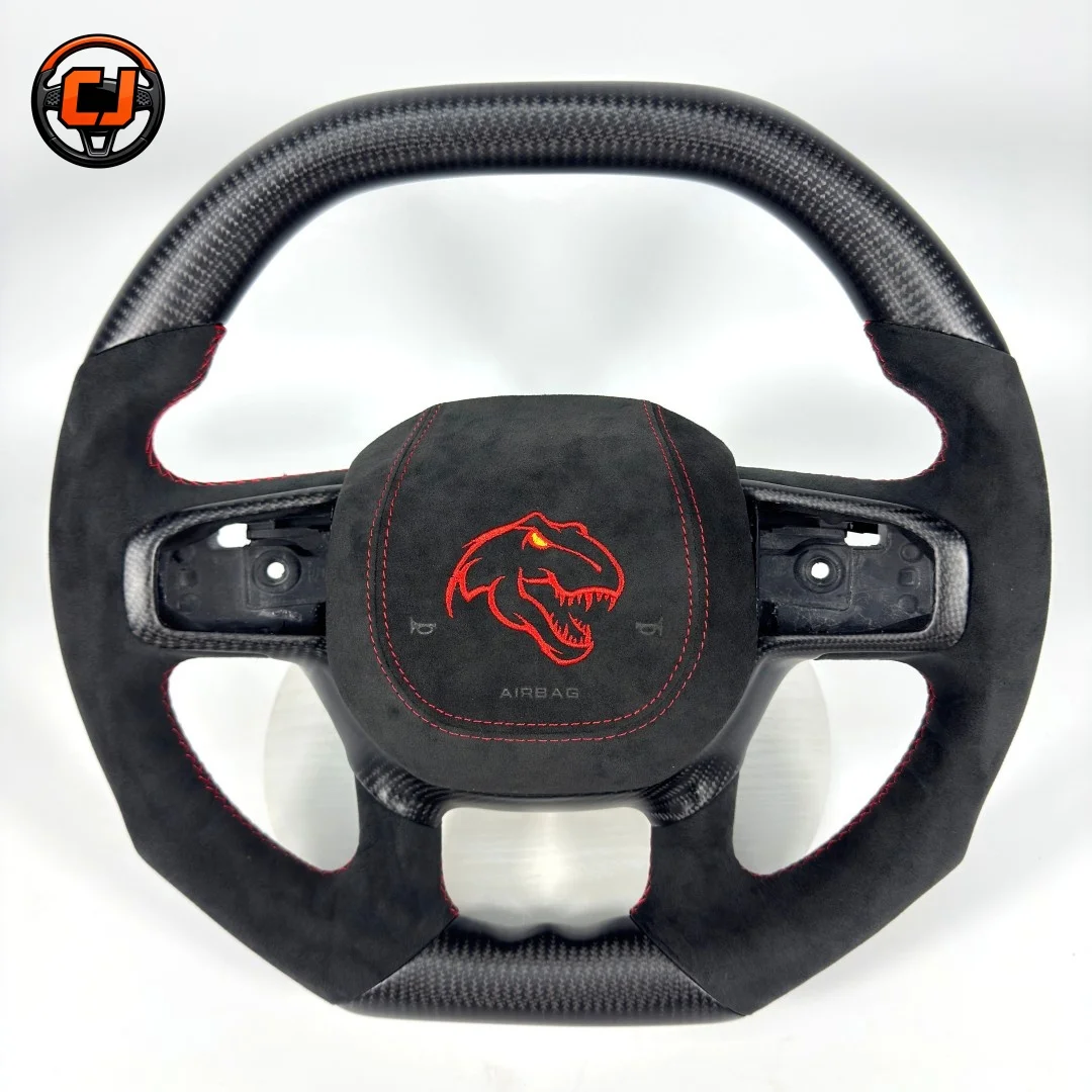 For Dodge Ram 1500 2500 3500 TRX 2019-2024 Matte Carbon Fiber Alcantara Suede Flat Bottom Steering Wheel