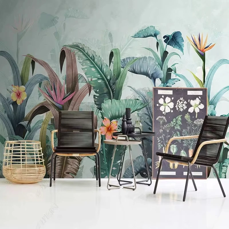 Custom Wallpaper Nordic Tropical Plant Leaves Watercolor Hand Painted Mural Living Room TV Background Wall Decoration Painting