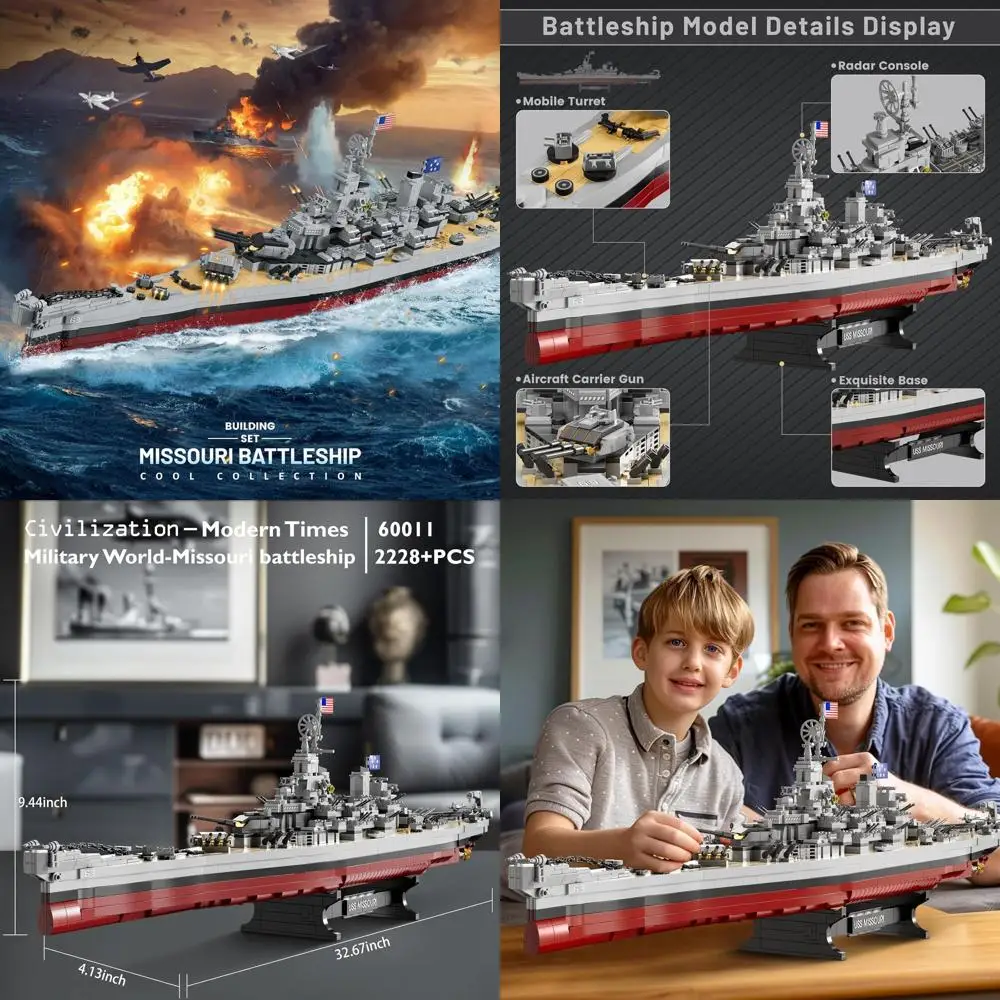 Klassischer Missouri-Schlachtschiff-Modellbausatz, 60011, 2228-teiliges Militärspielzeug für Erwachsene und Jugendliche, ideales Geschenk für Jungen und Jugendliche ab 14 Jahren