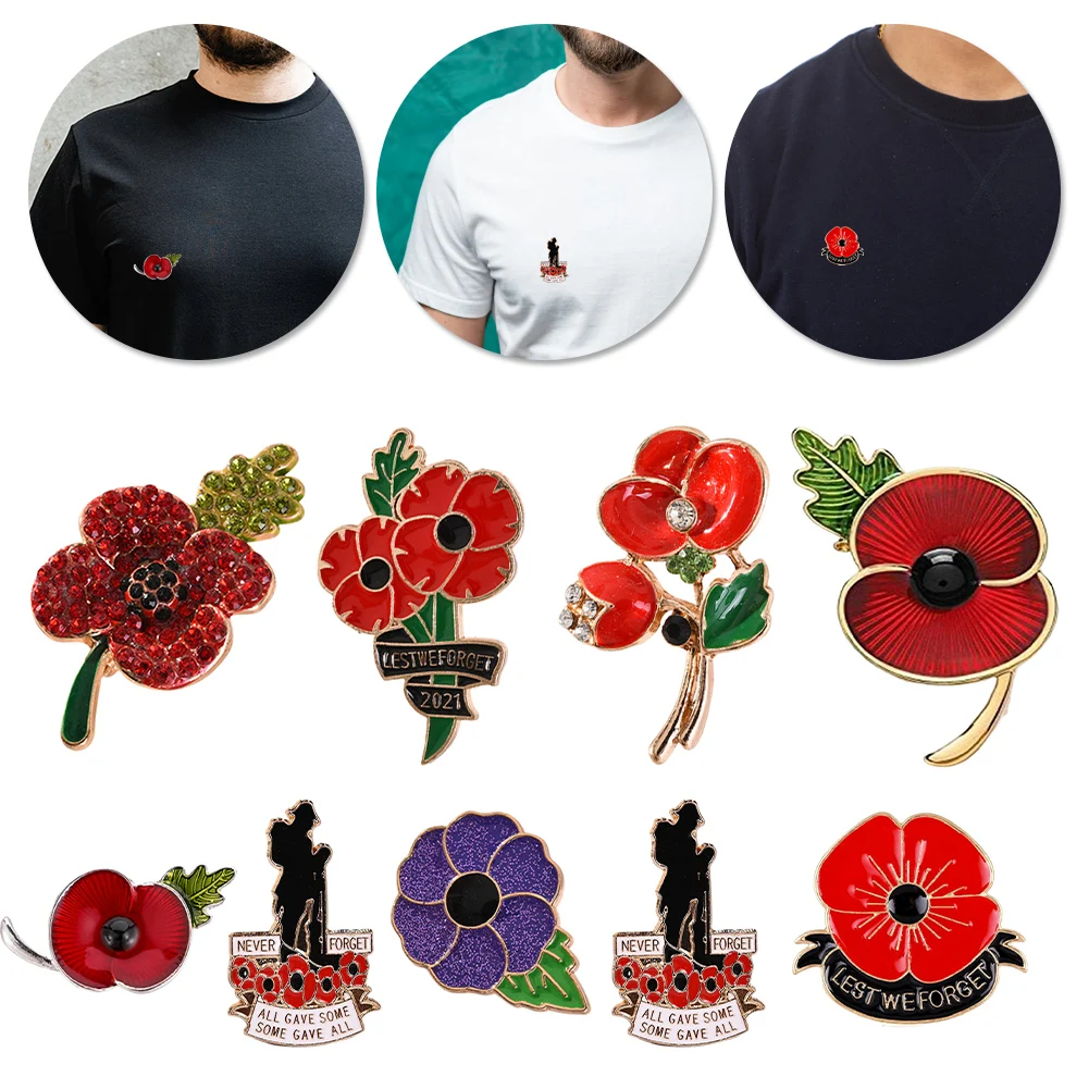 Red/Purple Poppy Flower Lapel Brooch Metal Dripping Oil Poppy Souvenir Pin Fashion Poppy Safflower Brooches for Women