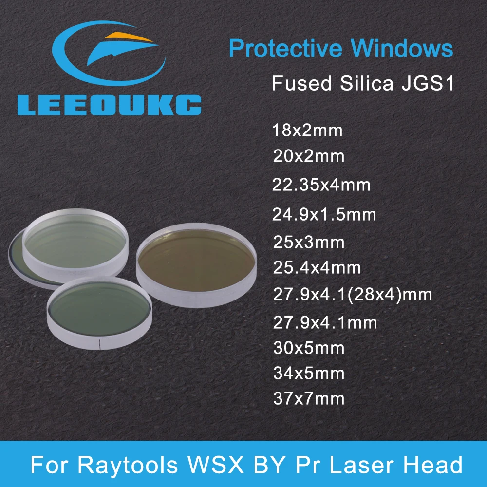 LEEOUKC Laser Protective Windows 20*2mm 24.9*1.5mm 27.9*4.1mm 30*5 36*5mm 37*7 1064nm Quartz Fused Silica For Raytools WSX By Pr