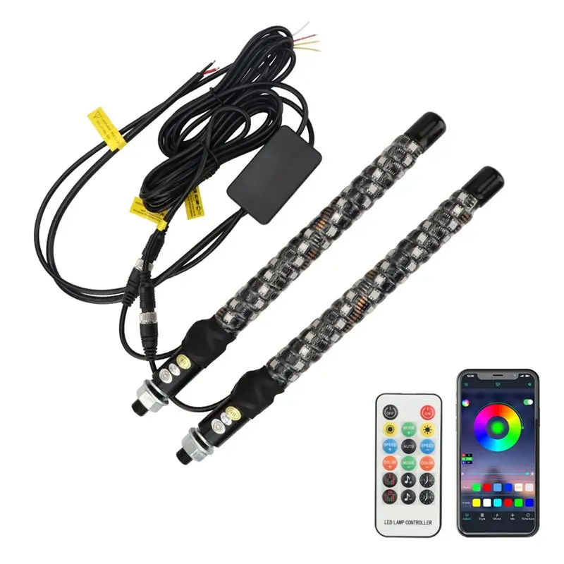 A60E-RGB LED Whip Lights 30Cm Flagpole Lamp With Bluetooth Remote Control Waterproof For Car And Truck Flag