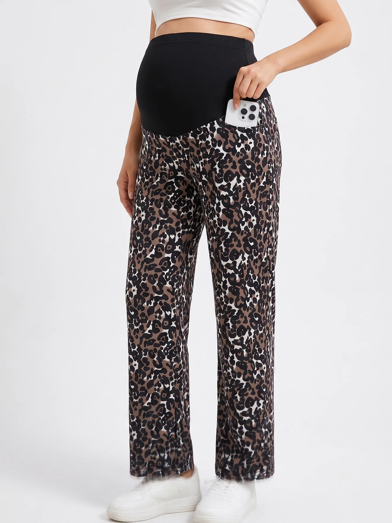 Maternity Clothing Casual Printed Scrub Pants with Pockets Autumn Ladies Casual Comfort Maternity Pants