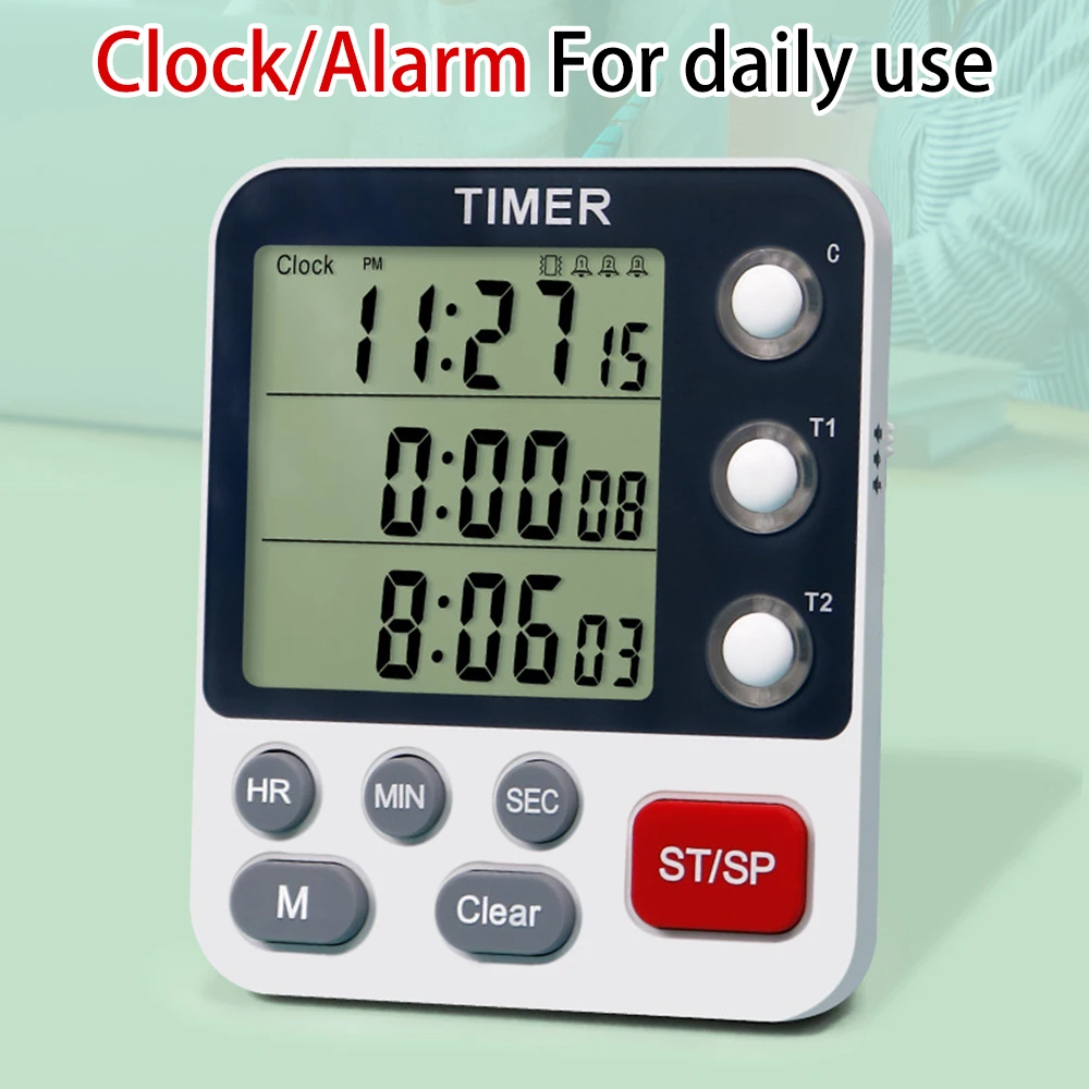 

Digital Kitchen Timer 3 Channels Count UP/Down Timer 3 Levels Volume Alarm Clock LCD Display Mute Forward Countdown Timer