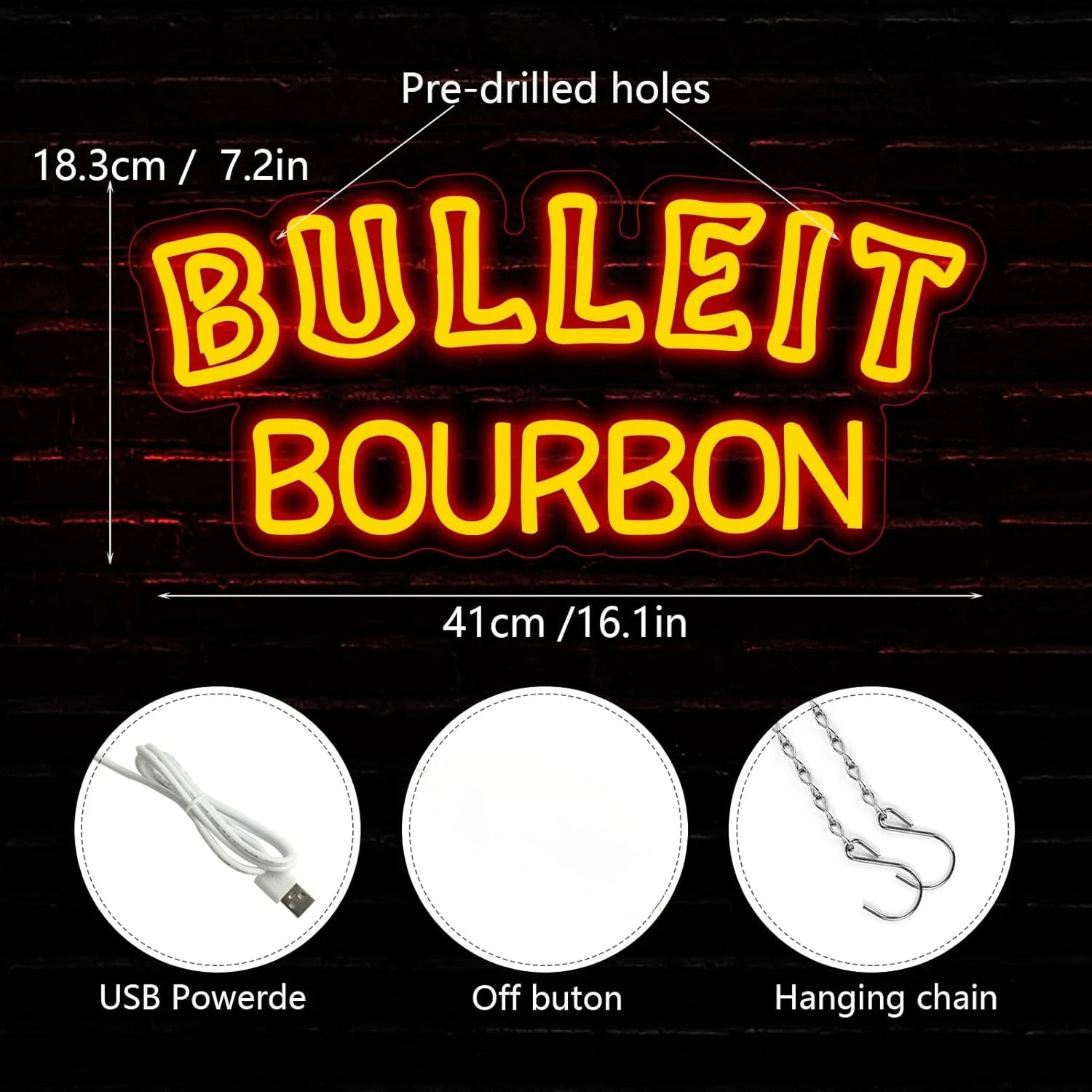 Bourbon Whiskey Neon Sign for Bar Pub man Cave Party,Led Light for Garage Decor Business Display,5V USB Powered Easy Hanging