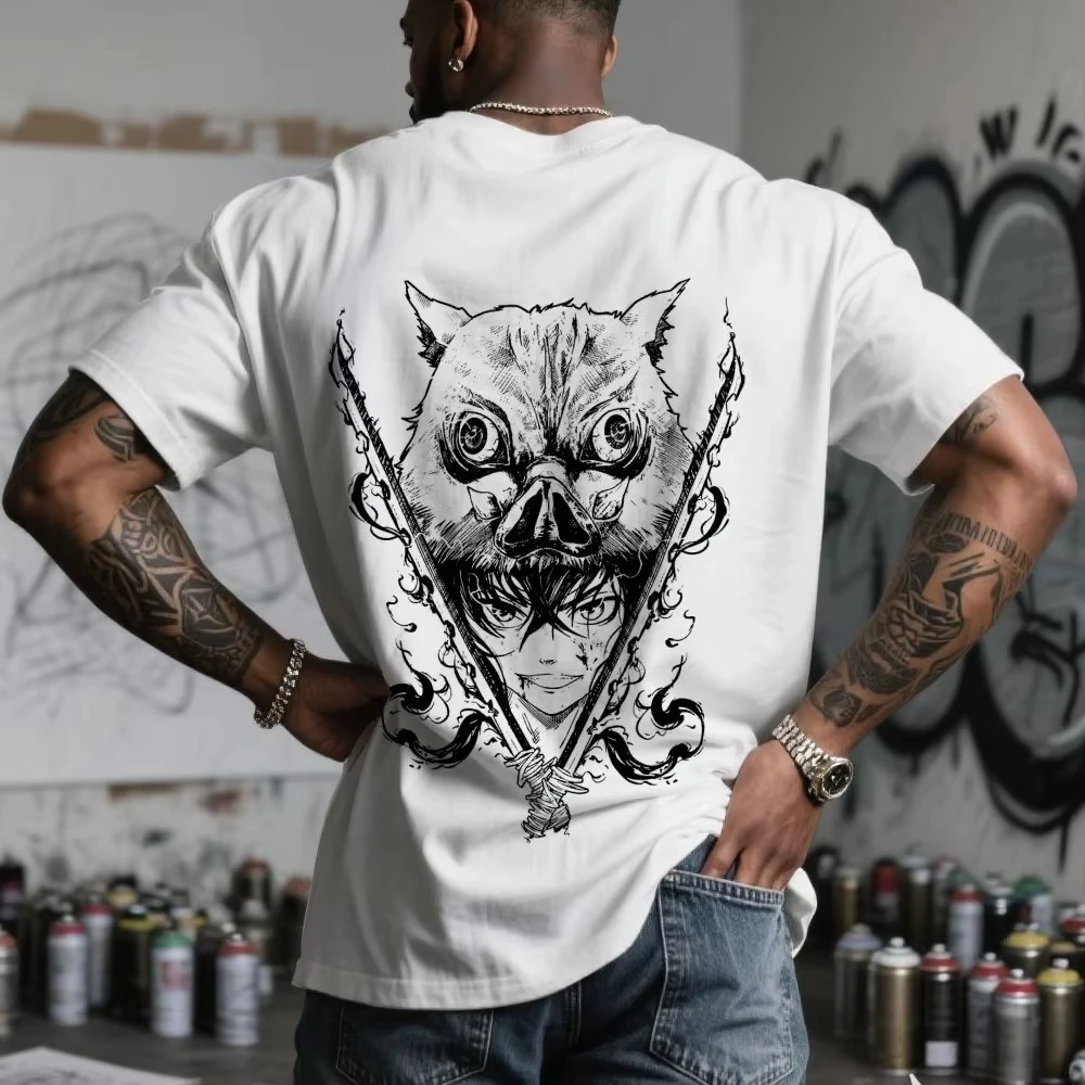 T-shirt à manches courtes imprimé Demon Slayer Inosuke Hashibira, T-shirt pour hommes et femmes, T-shirt de sport pour hommes, Harajuku Y2K
