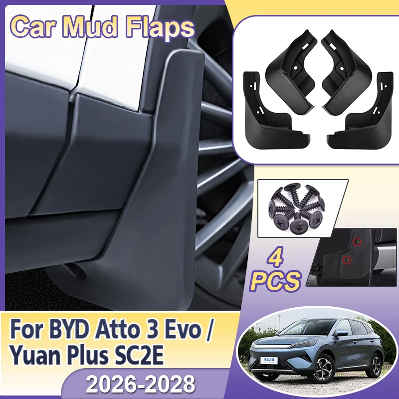 Schmutzfänger für BYD Atto 3 Evo 2026 Zubehör Yuan Plus SC2E 2027 2028 Anti-Spritz-Schutzbleche Kotflügel Spritzschutz Auto-Karosserieteile