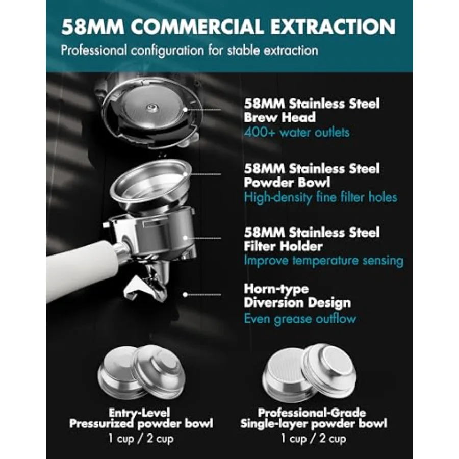 Máquina de café expreso profesional con molinillo incorporado y presión de 20 barras para uso doméstico, incluye espuma de leche, varita de vapor para Crafti