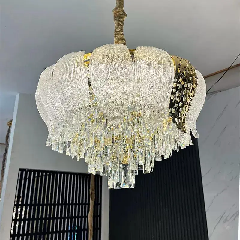 Francês, luxo leve, sala de estar, lustre, vento creme, quarto, cristal