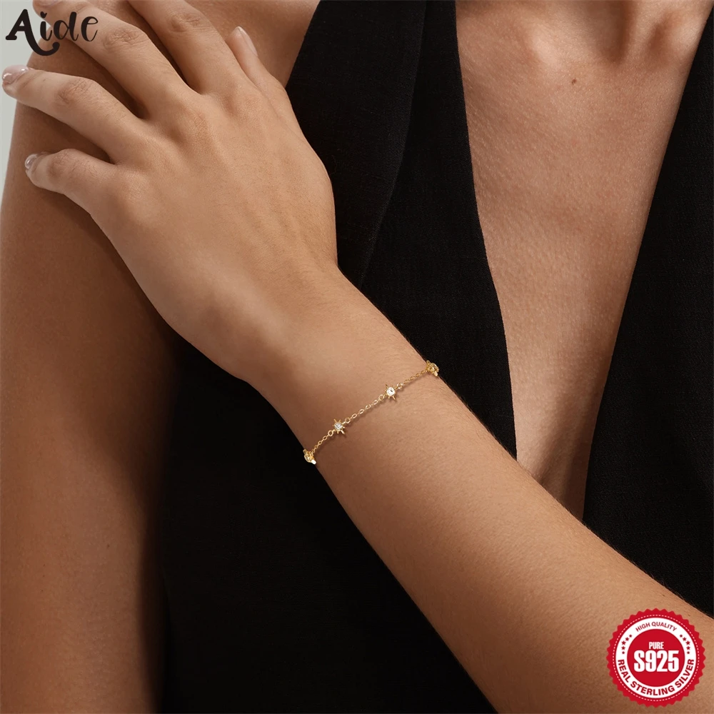 

Aide 925 Sterling Silver Trendy Star Cubic Zirconia Bracelet 18K Gold Plated Pulsera New Year Party Gift Jewel For Women браслет