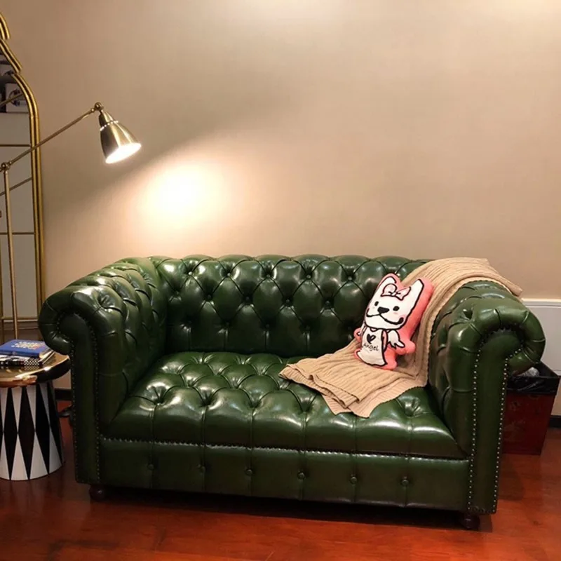 Leather sofa living room three-person retro first-layer cowhide oil wax leather European furniture combination