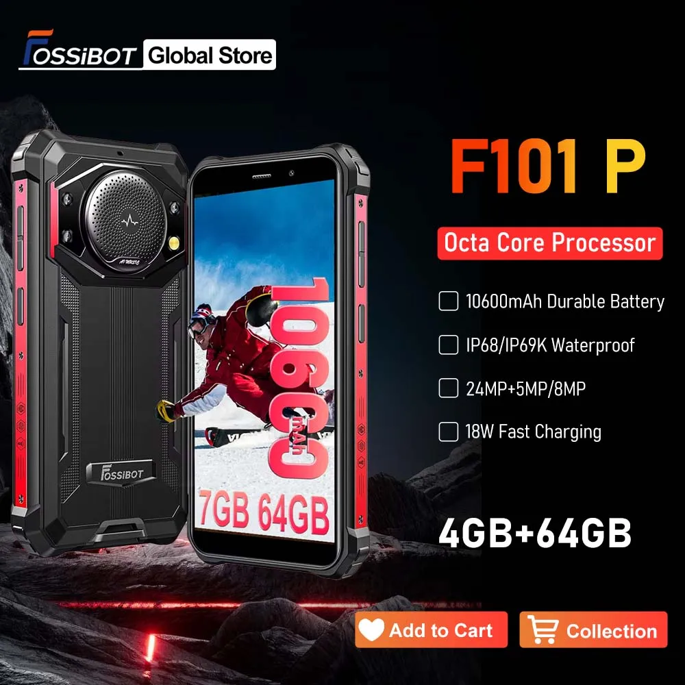 Восьмиядерное прочное устройство FOSSiBOT F101 P, 10600 мАч, 4 ГБ, 64 ГБ, камера 24 МП, HD-экран 5,45 дюйма, водонепроницаемость IP68, 4G LTE