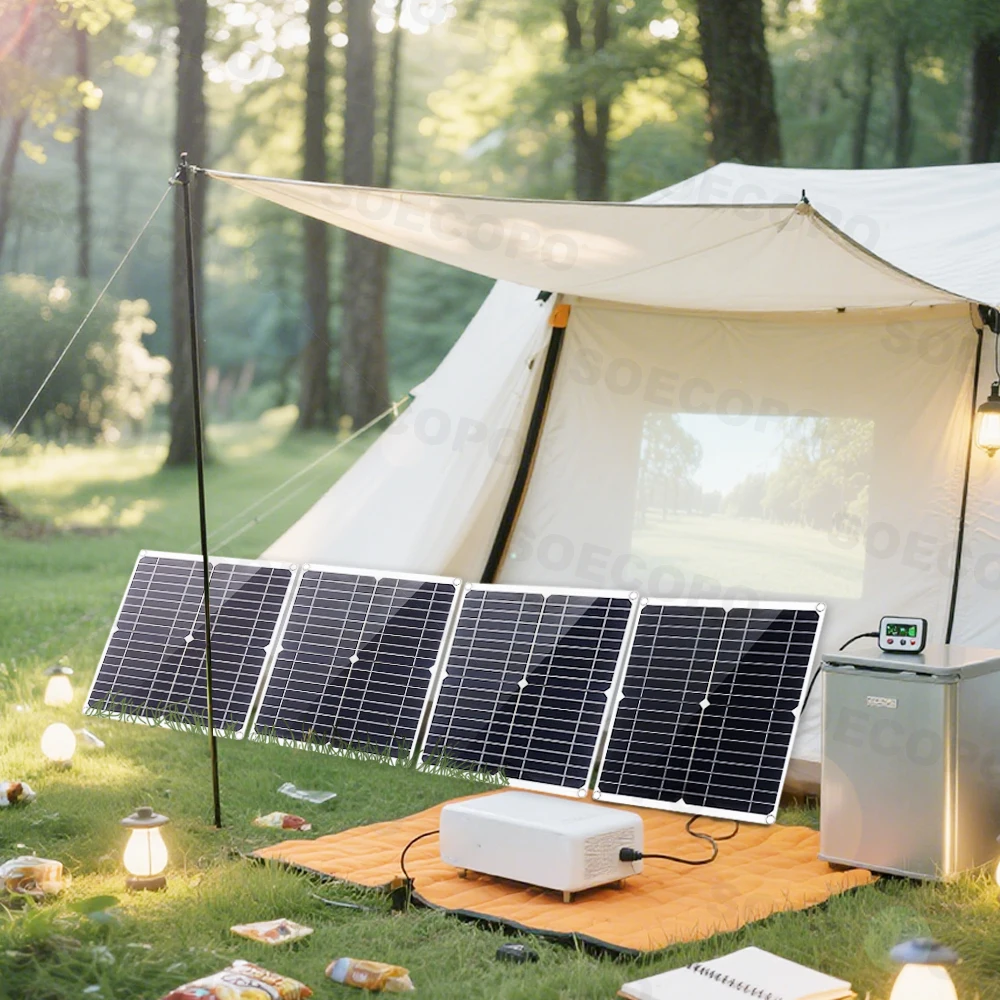 SOECOPO 1200W Portable Solar Panel Kit with 4*300W Solar Panels Free 100A Controller Dual USB 5V Ideal for Camping Charge Phone