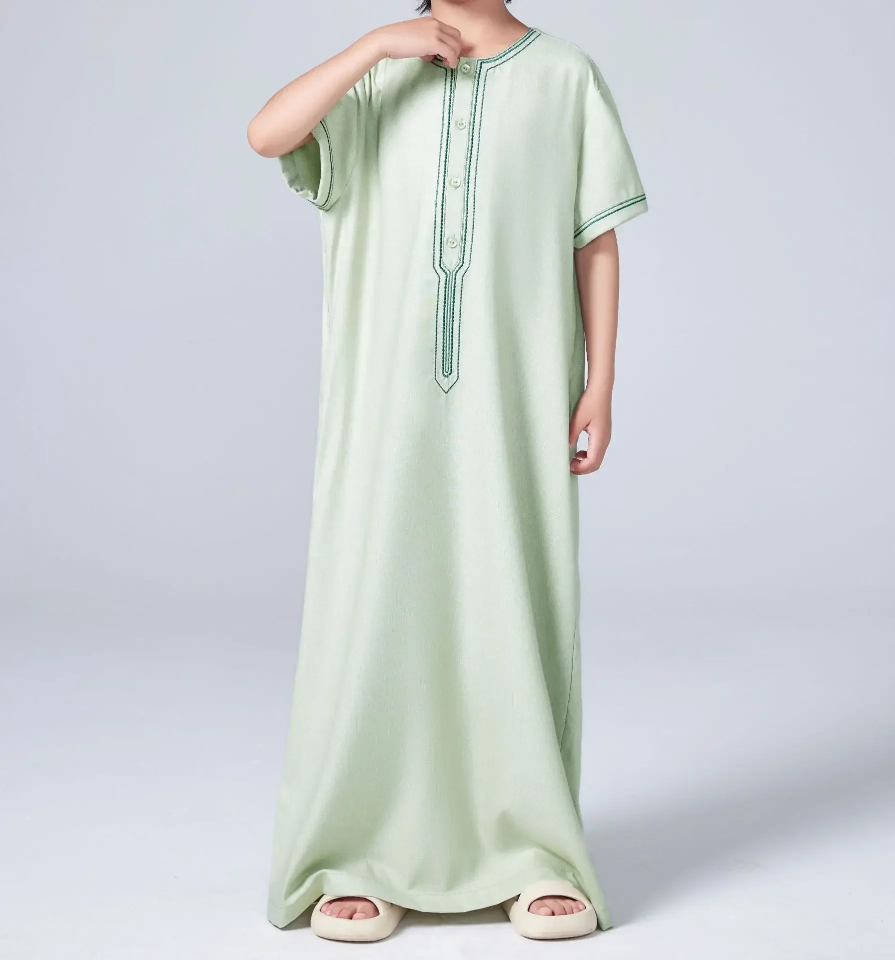 ラマダン男の子用ジュバ・トーブ・ムスリムファッション・アバヤ・中東アラブ・カフタン・半袖ローブ・ドバイ・イスラム服・子供用ロングドレス