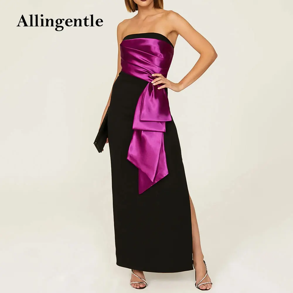 

Modern Satin Mermaid Black Prom Dress with Slit Strapless Fashion Women's Formal Evening Dress فساتين سهرة Customized