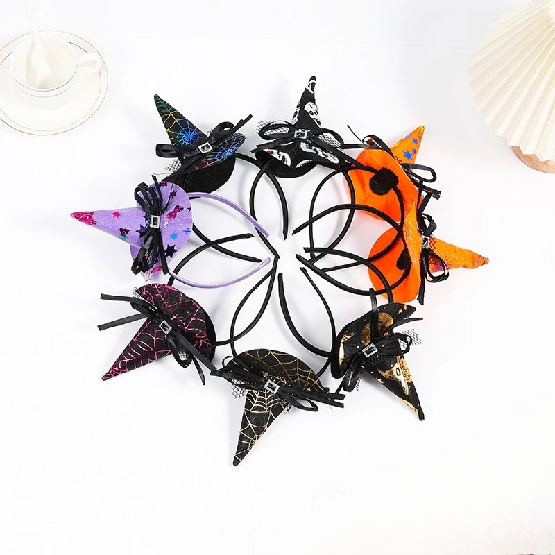 

10pcs Spider Web Headband Holiday Witch Magic Top Hats Halloween Party Dress Up Hair Accessories