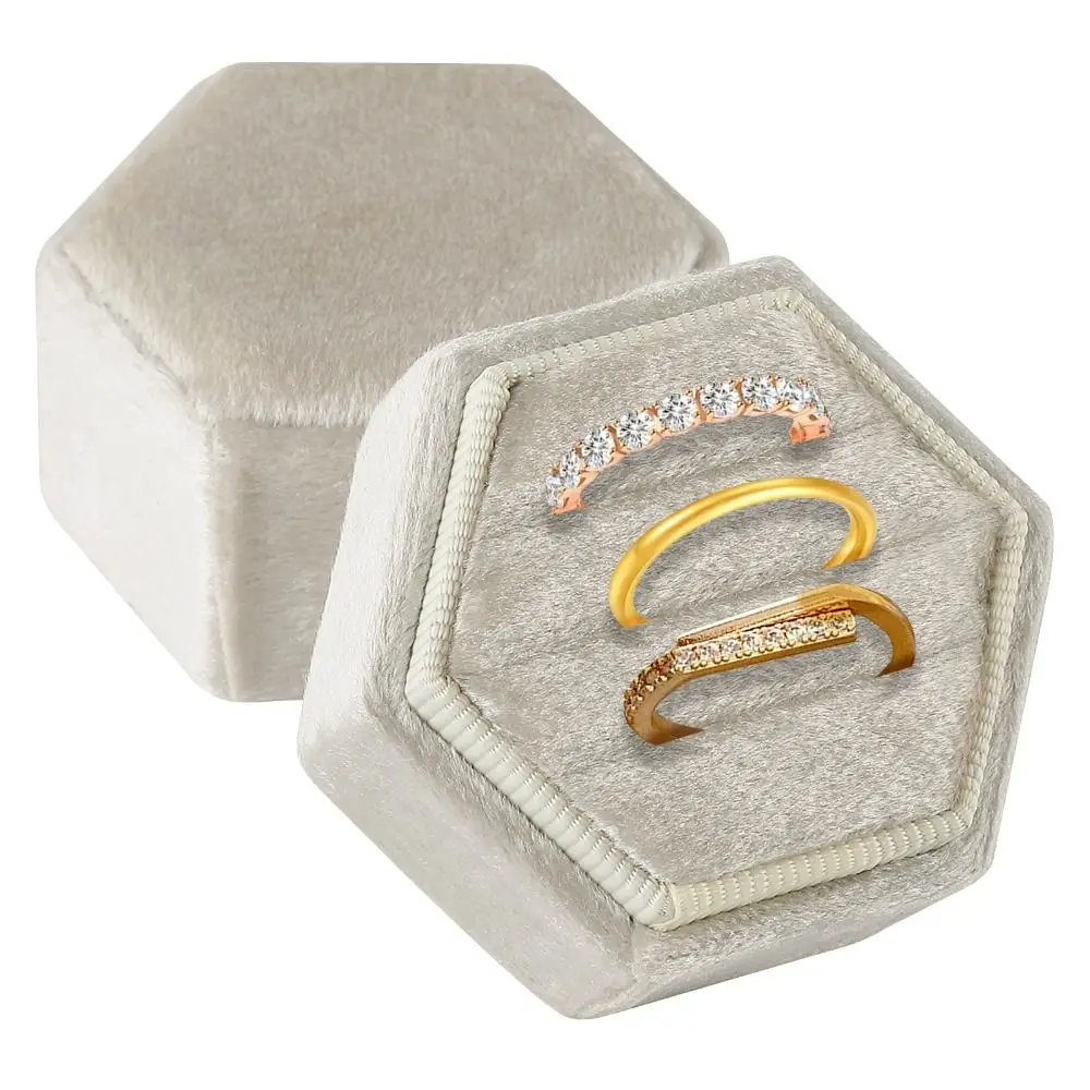 

Proposal Velvet Jewelry Ring Box Hexagon Display Holder Women