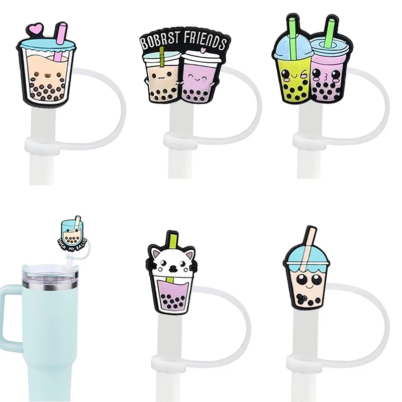 

Cute Boba Straw Cover Cap For Stanley Cup Tumbler 10mm Kawaii Bubble Milk Tea Straw Toppers PVC Dust-Proof Protector Cover Cap