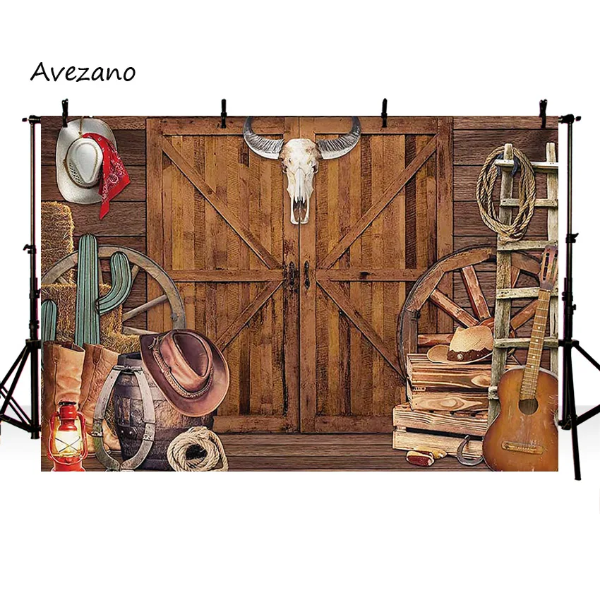 Avezano bambini foto sfondi porta in legno pavimento Cactus Western Cowboy compleanno ritratto fondali per la decorazione fotografica