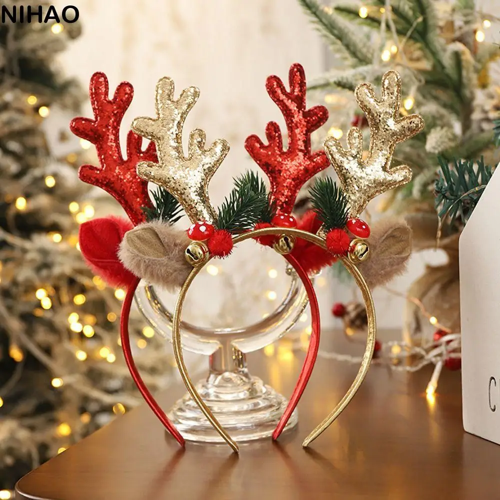 

Girls Party Bell Sequins Mushroom Women Hair Hoops Korean Style Hairbands Christmas Headbands Elk Antler