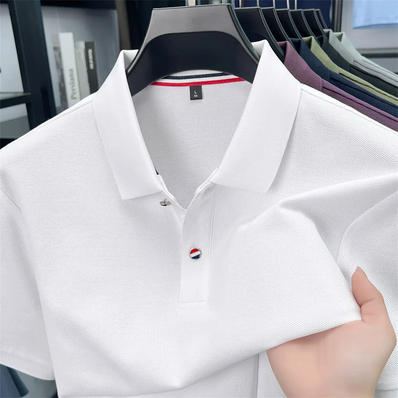 

Luxury Men's Polo Shirt Short Sleeve Breathable Solid Lapel Stripe Cuff Summer Business Casual Classic Fashion T-shirt Menswear