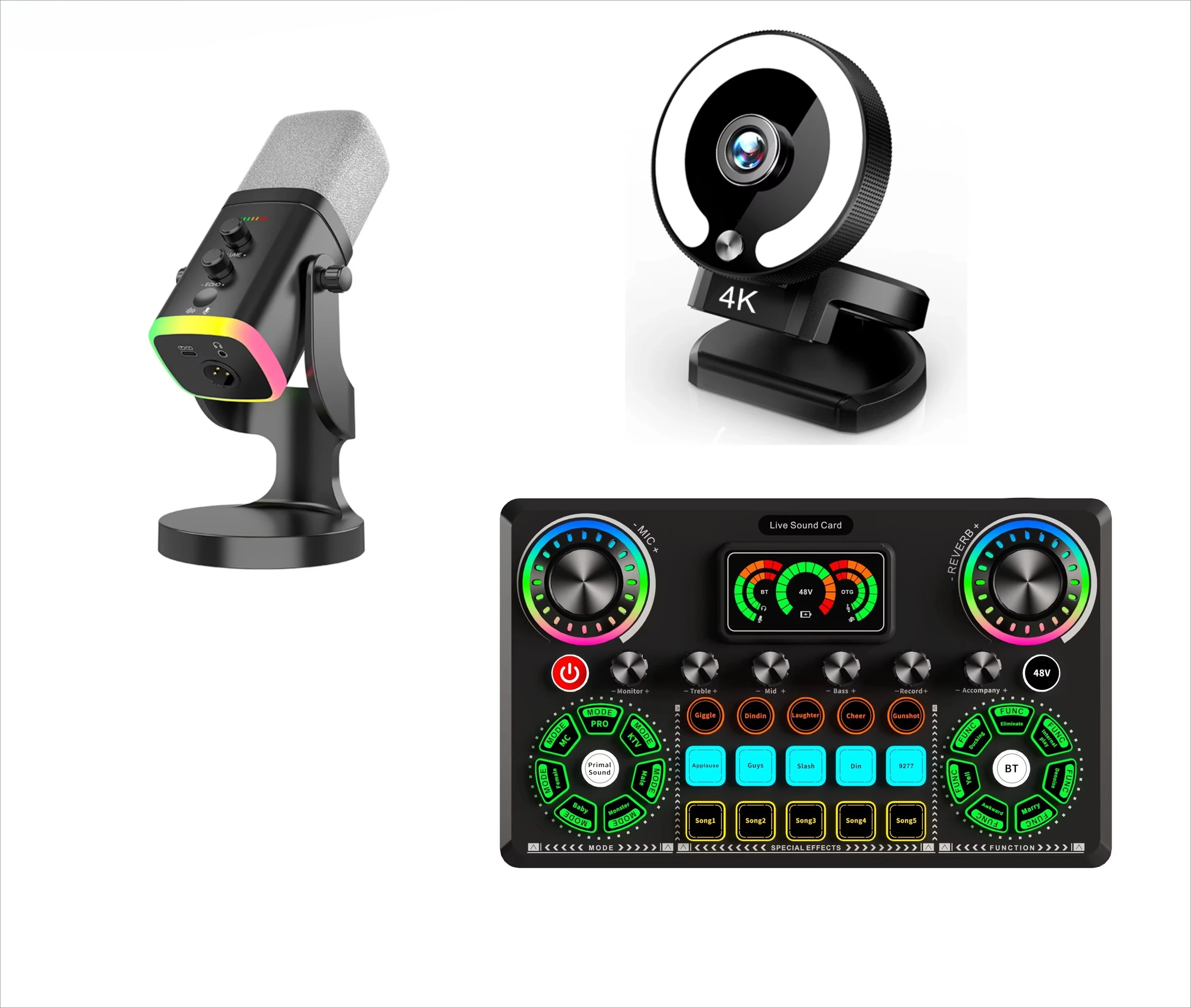 

Комплект для трансляций: 4K веб-камера с автофокусом, интеллектуальной коррекцией звука, звуковой картой и динамическим микрофоном для прямых эфиров