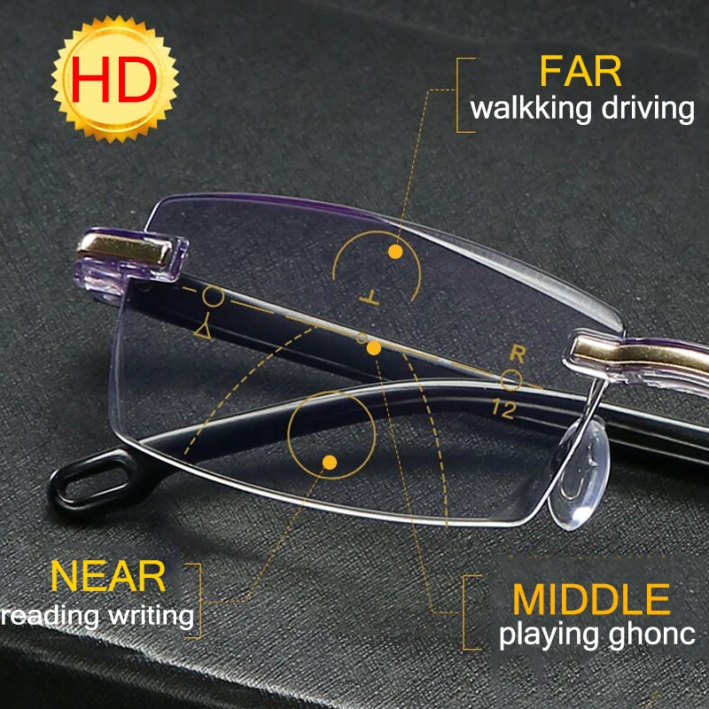 5-teilige rahmenlose, multifokussichere bifokale Lesebrille, Unisex, weit und nah, Anti-Blaulicht-Hyperopie-Brille mit doppeltem Verwendungszweck – Detail 3