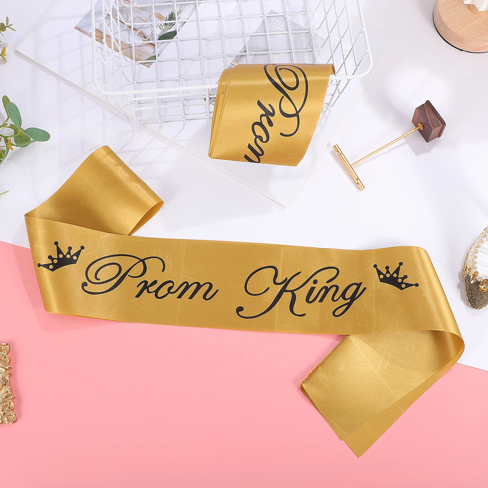 

2Pcs Etiquette Shoulder Strap Party Ribbon Golden Letters Prom Graduation Ball Accessory Shoulder Strap