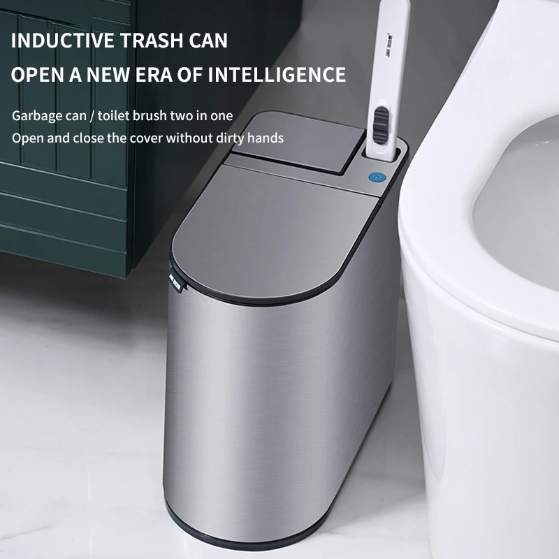 New Xiaomi Stainless Steel Smart Trash Can Toilet Brush Suit Waterproof Trash Can with Cover Bathroom Narrow Smart Sensor Bucket