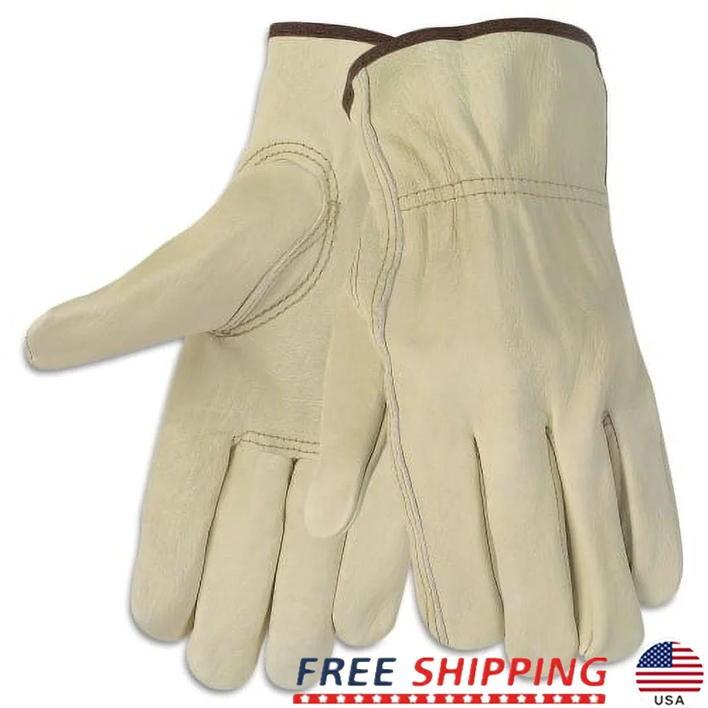 

Durable Cowhide Leather Work Gloves 2 Pair Flexible Keystone Thumb Construction Utility Maintenance Unisex Medium Size