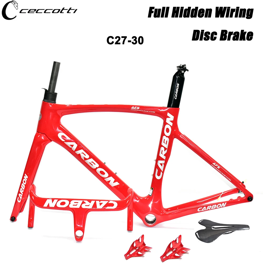 CECCOTTI RF27 Model Faraday Red Color Disc Brake Road Bike Frame Max Tires 30mm T1000 Full Carbon And Full Hidden Cable Frame