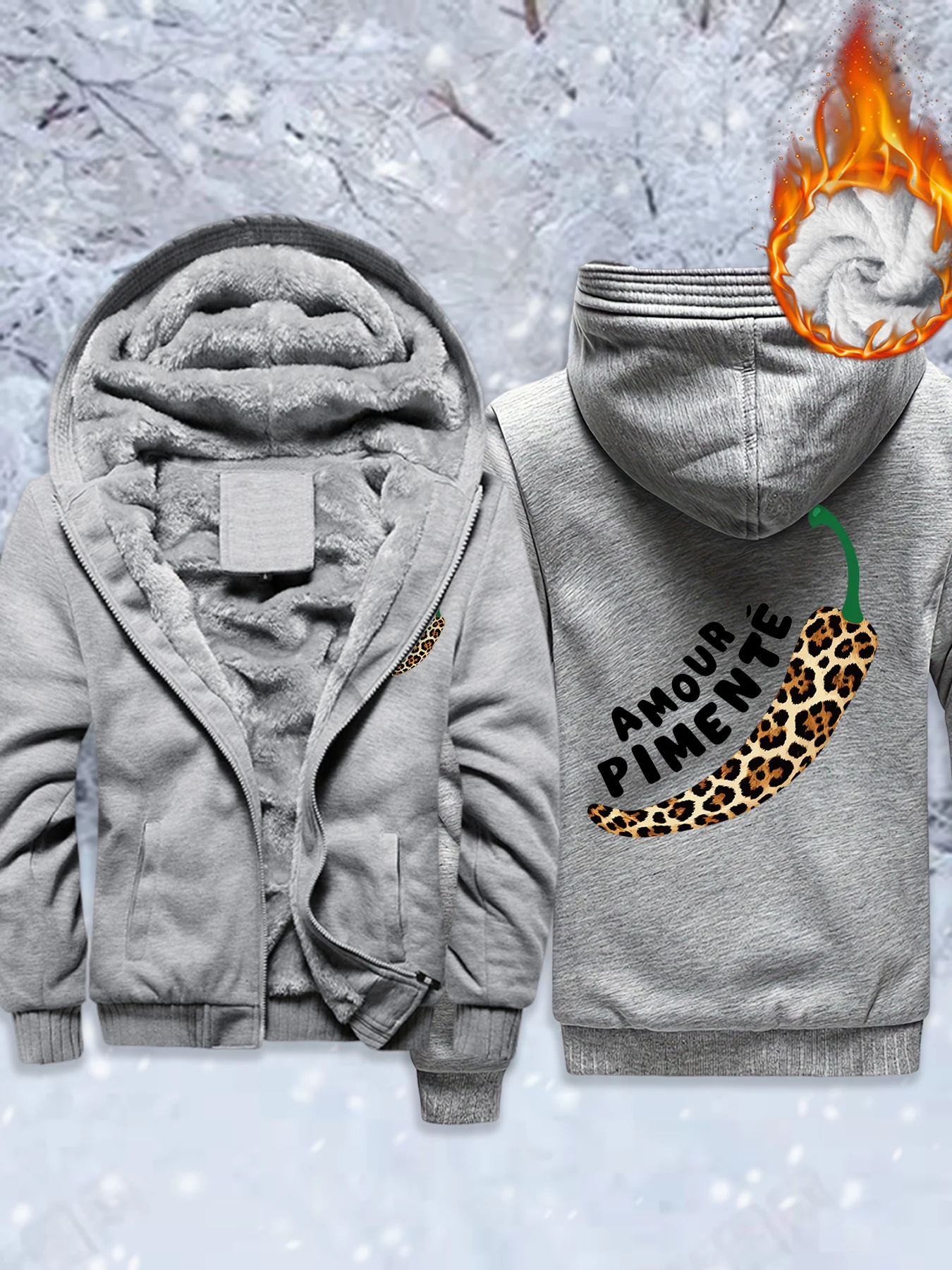 

Amour Pimente Leopard Chili Pattern Men Thicken Coats Camouflage Oversize Jackets Fleece Winter Streetwear Zipper Casual Hoody